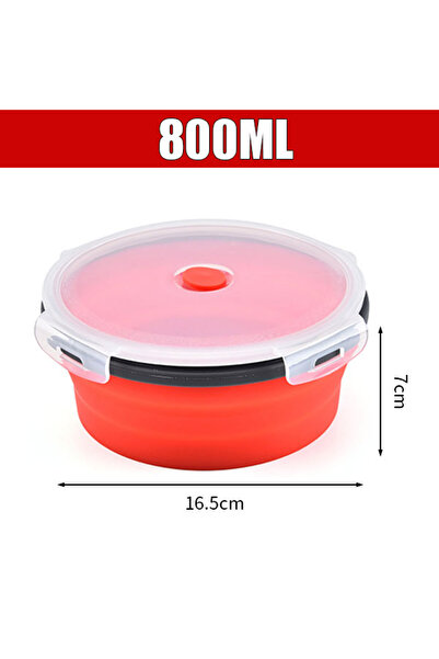 Choice Red-800ml Round Silicone Folding Lunch Box Microwave Folding Bowl Port...