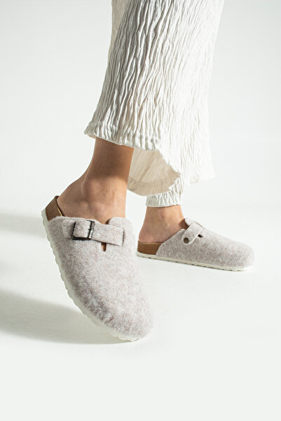 Moda Devrin Unisex Χρώμα πέτρας Χειμερινό μοντέλο με κλειστό μπροστινό μέρος με σόλα από φελλό Comfort Model Sabo Daily άνετες παντόφλες για το σπίτι