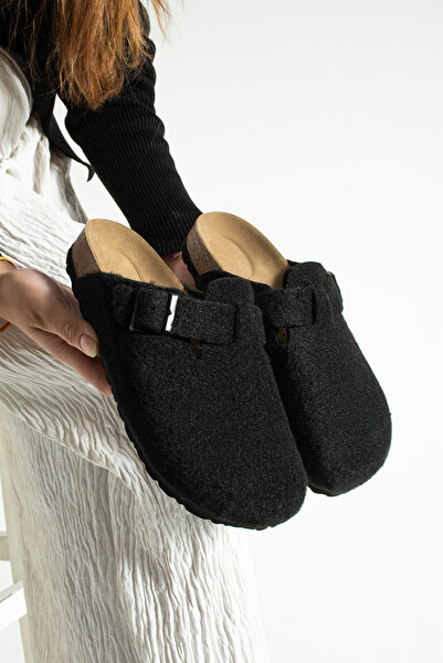 Moda Devrin Унисекс черни зимни пантофки с филцова подплата, затворени отпред, с гъбеста подметка, удобен модел Sabo, удобни пантофки за ежедневно носене у дома