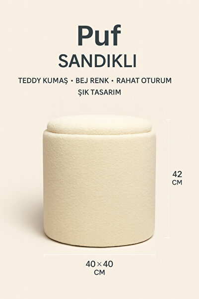CoArt Home Nest Sandıklı Silindir Puf – Teddy Kumaş, Dekoratif ve Modern Bench