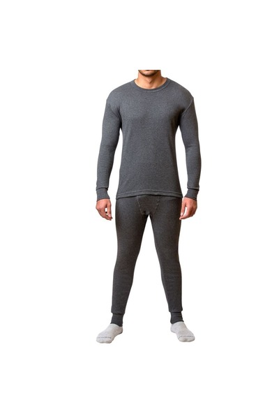 Drosh Drosh Men's Winter Pajamas - 2 Pieces, Long-Sleeved T-Shirt + Pants - Grey Cotton - Comfortable and Warm - Size - XXL