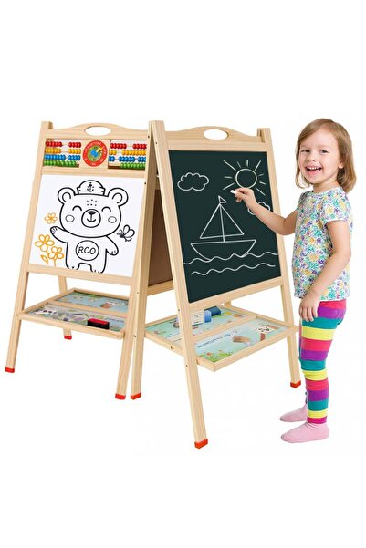 RCO Tabla de scris din lemn, magnetica, cu doua fete, numaratoare, ceas si su...