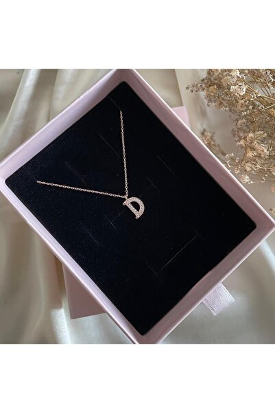 Lovera Jewellery 925 Ayar Gümüş Rose D Harfli Harf Kolye | Kadın Zarif Hediye...