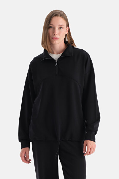 Dagi Black Women's Half Zip Modal Sweatshirt