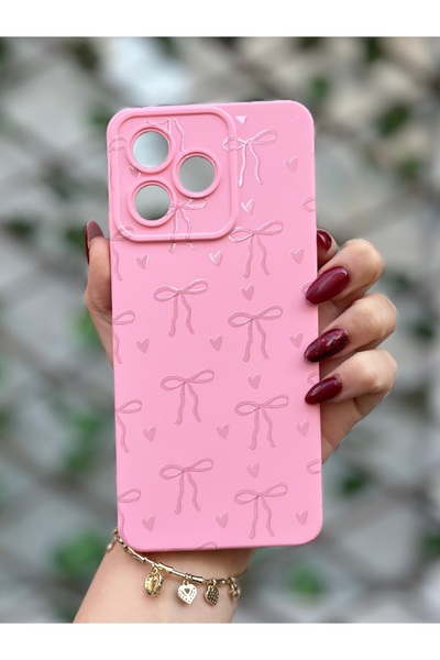Store Realme C53 Uyumlu  Kalp ve Kurdale Desenli içi Kadife Silikon Kılıf
