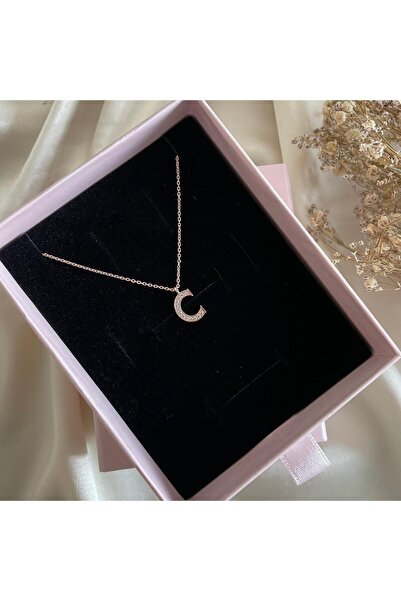 Lovera Jewellery 925 Ayar Gümüş Rose C Harfli Harf Kadın Kolye | Zarif Hediyelik Takı Şık Doğum Günü Hediyesi C Harfi