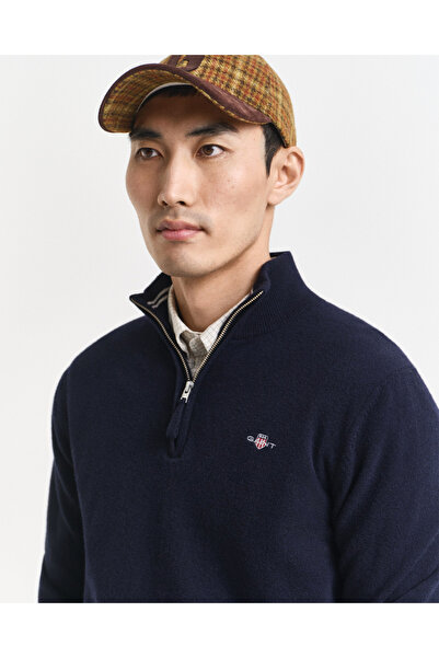 Gant Erkek Lacivert Regular Fit Yarım Fermuarlı Yün Kazak