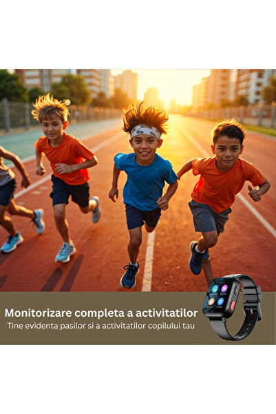 TehnoTek Kids Smartwatch GPS 4G, Super AMOLED, HD Camera, Video Calls, Heart Rate - Black