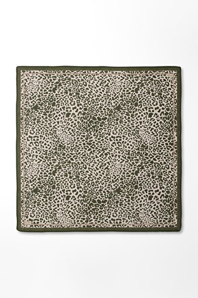 Levidor Khaki Leopard Pattern Twill Silk Scarf