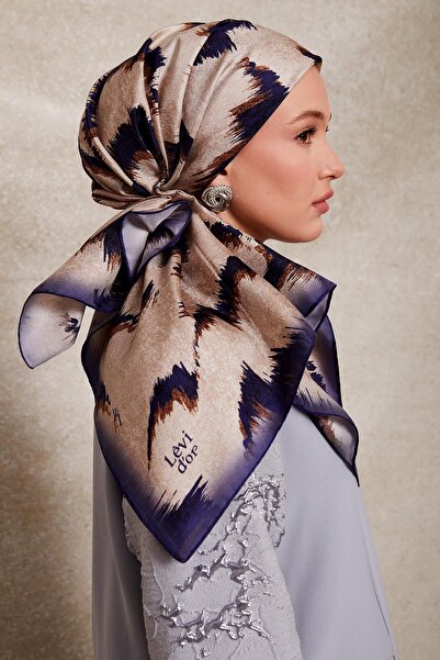 Levidor Синій шарф із згинами та спортивним візерунком, виготовлений із шовкового твілу