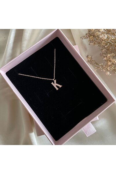 Lovera Jewellery 925 Ayar Gümüş Rose K Harfli Harf Kadın Kolye | Zarif Hediye...