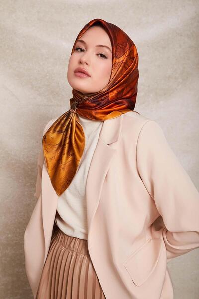 Levidor وشاح حريري بنمط متشابك برتقالي اللون