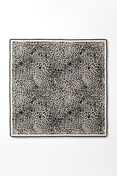 Levidor Ecru Leopard Pattern Twill Silk Scarf