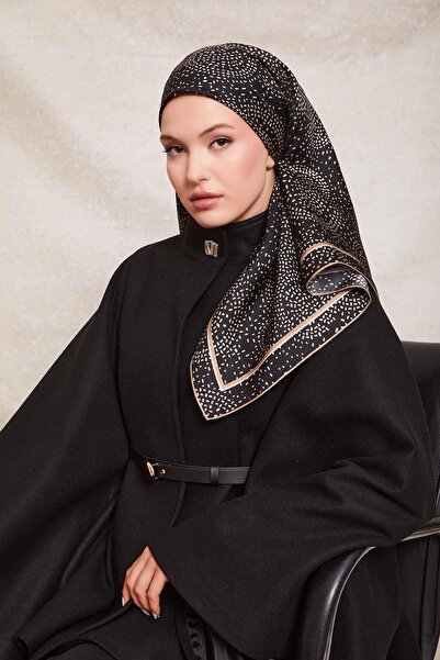 Levidor Μαύρο-καμηλό Κουκκίδες Μπλούζες με Στάμπα. Μεταξωτό μαντήλι από μετάξι