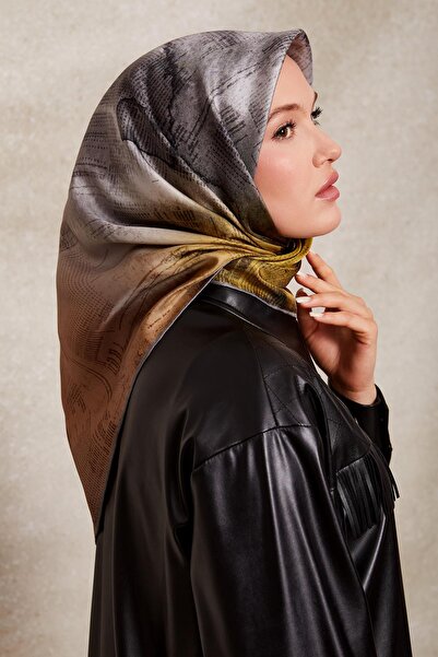 Levidor Sarı Desenli Twill İpek Eşarp