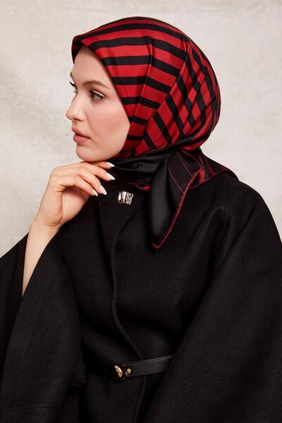 Levidor Red Stripe Patterned Twill Silk Scarf