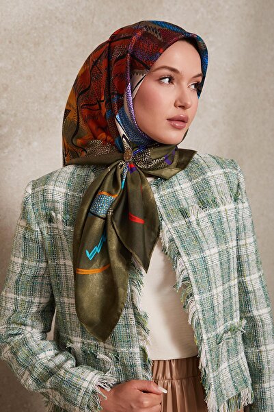 Levidor Πράσινο μεταξωτό μαντήλι με πολύπλοκο σχέδιο