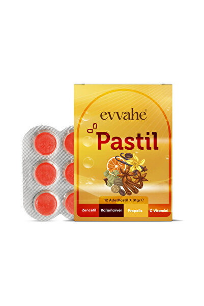 EVVAHE DOĞAL Pastil 12 Adet(ZENCEFİL, KARAMÜRVER, PROPOLİS, C VİTAMİNİ İÇEREN PASTİL TAKVİYE EDİCİ GIDA)