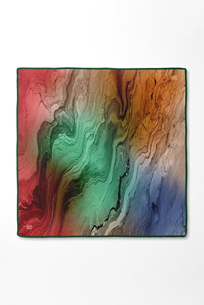 Levidor Red-Green Complex Pattern Twill Silk Scarf