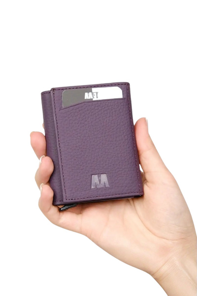 MFT Leather Design Ρετρό πορτοφόλι με γνήσιο ματ δέρμα μηχανισμό - Μωβ (2660)