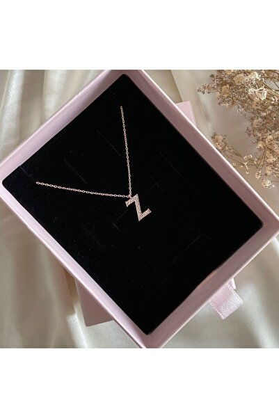 Lovera Jewellery 925 Ayar Gümüş Rose Z Harfli Harf Kadın Kolye | Zarif Hediyelik Takı Şık Doğum Günü Hediyesi Z Harfi