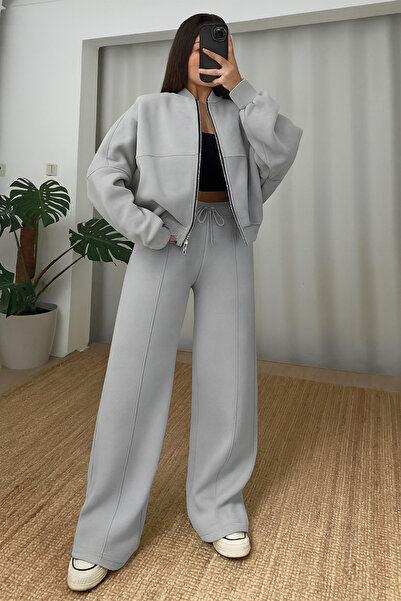 YAKAMEL KADIN 3 İPLİK BOMBER CEKET EŞOFMAN TAKIMI