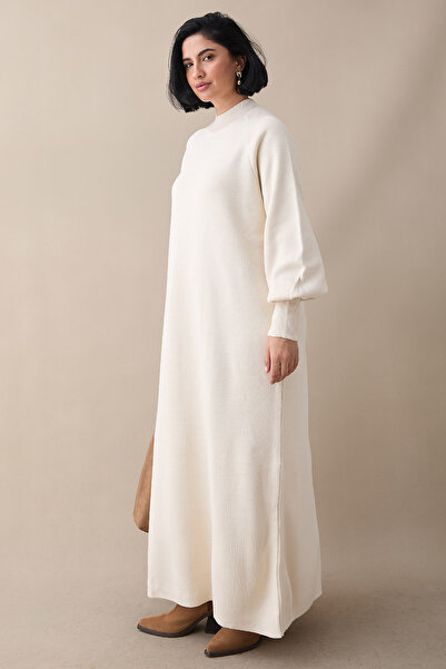 InStyle Mina Balon Kol Triko Elbise - Krem