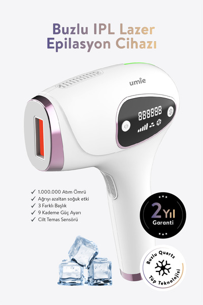 Umie Lazer Epilasyon Cihazı Epilatör 9 Kademe Quartz 3 Başlık