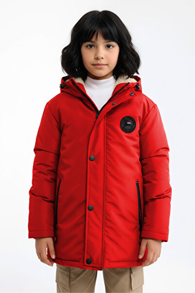 QAWWA Palton roșu de iarnă și parka cu glugă detașabilă umplută cu fibre pent...