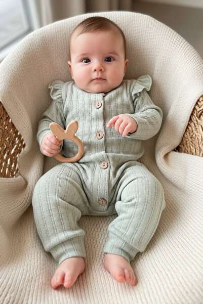 Minipodyum Kız Bebek Pamuklu Uzun Kollu Bandanalı Önden Düğmeli Tulum