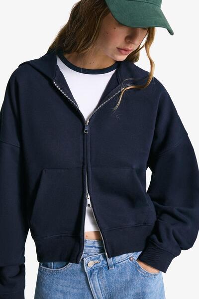 Bershka Oversize kapüşonlu fermuarlı sweatshirt