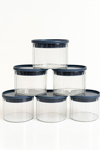 Noah Exclusive 6-Piece Borosilicate Striped Glass Breakfast Set - Leakproof Silicone Plastic Lid - 90 X 70 mm (X6)