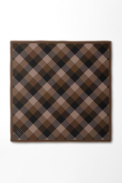 Levidor Μεταξωτό κασκόλ από μετάξι με καρό σχέδιο με καφέ κουάντα