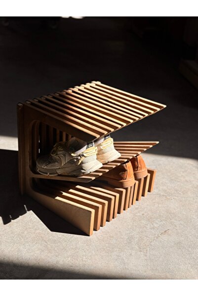 KUT TASARIM Doğal Ahşap Ayakkabılık Tabure Vestiyer İçin 4-6 Ayakkabı 18 Mm P...