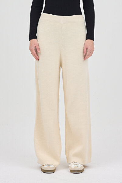 Rays Krem Geniş Paça Triko Kadın Pantolon 23274