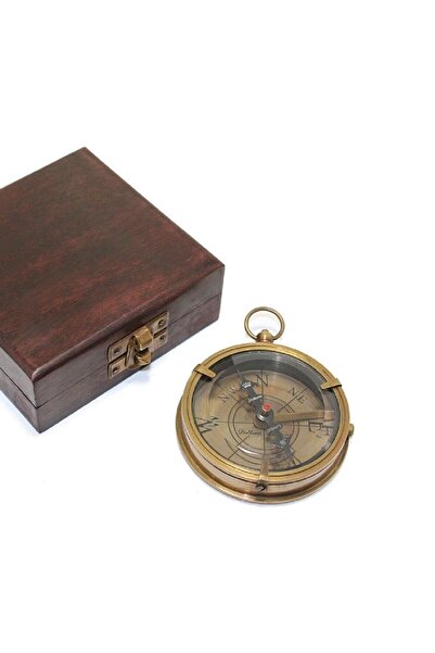 HEDİYE FİKRİ Pirinç Malzemeden Üretilmiş Ahşap Kutulu Pusula