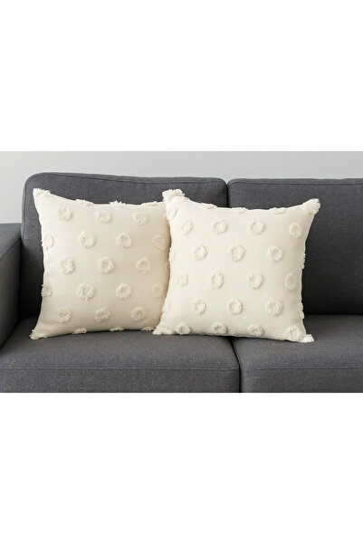 Divanest Ecru Pompom Chenille Pique Throw Pillow Cover Set of Two 40X40