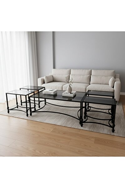 DEC24 4+1 Black Glass Serving Table Set