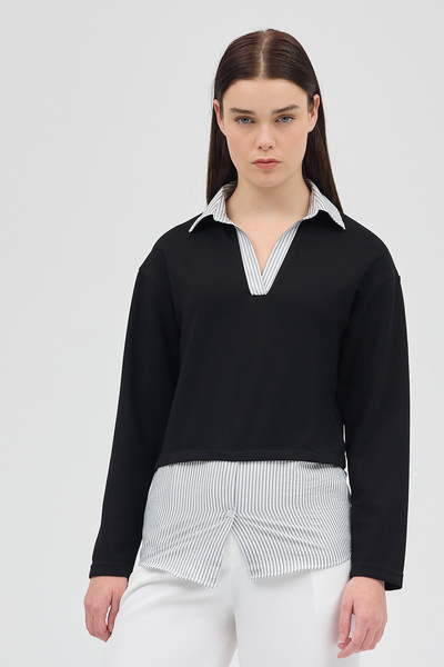 Rays Crna Košulja kragna detaljna pletena bluza 8241A