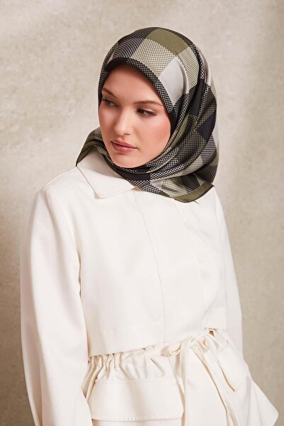 Levidor Μεταξωτό κασκόλ από μετάξι με πράσινες κουκκίδες και καρό