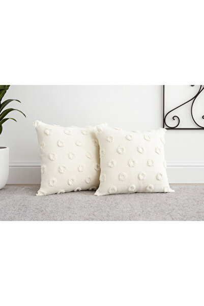 Divanest Ecru Pompom Chenille Pique Throw Pillow Cover Set of Two 40X40