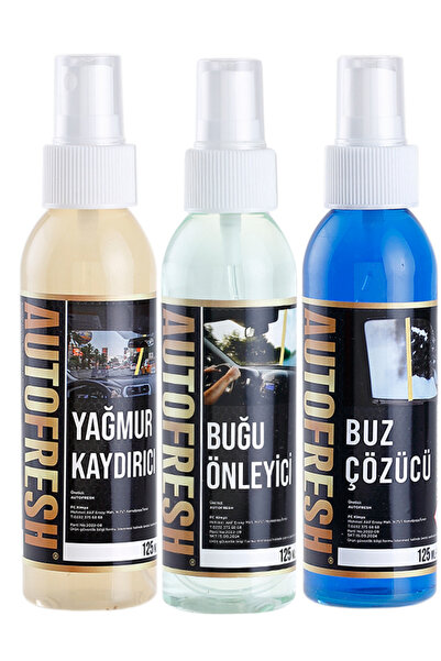 AutoFresh Kışlık 3'lü Oto Bakım Sprey Set Buğu Önleyici Buz Cözücü Yağmur Kaydırıcı 3x125ml