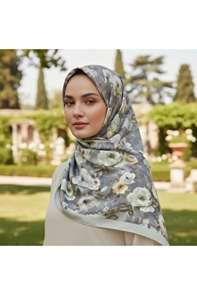 Onur Shawl - New Cotton Voile Rose Pattern Large Flower Shawl Trending Produc...