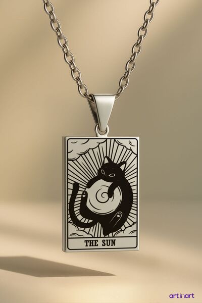 ArtinArt بطاقة التارو الشمسية - قلادة قطة من الفولاذ 316L