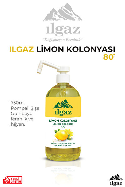 ILGAZ Pompalı Limon Kolonyası 80 Derece - 750 ml | Eko Boy Ferahlatıcı Etki