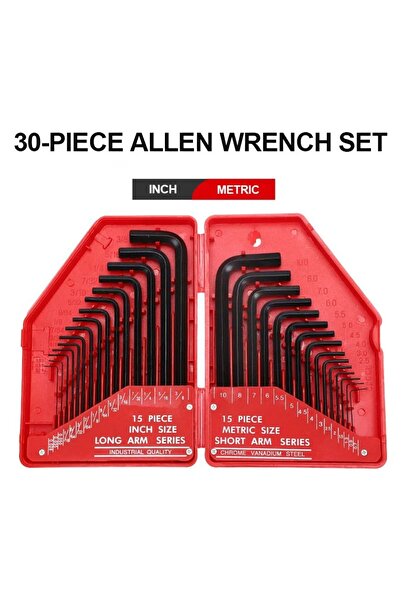Choice Red 30Pcs Wrench Set Hex Key Allen Wrench 0.028"- 3/8" Inch & 0.7mm-10mm Metric Size Chromium-vanadi