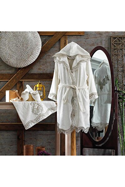 ZEBRACASA Zebra Casa Marakesh Balayı Bornoz Kapışonlu Krem