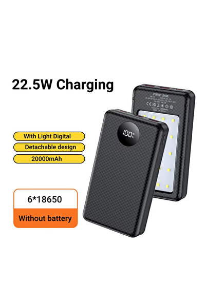 Kebidumei Black 18650 Battery Holder 22.5W Fast Charging DIY Mobile Power Case Dual USB Type C Charge for iPho