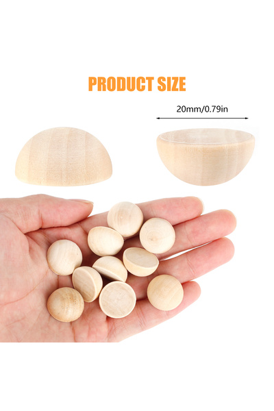 Choice 20 مم 100 قطعة نصف خرز خشبي نصف دائري غير مكتمل كرات خشبية مقسمة كرات ...