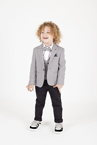 RAPAPA Children's Tuxedo Suit – Stylish Combination Jacket Suit with Gray Jacket, Vest, and Bow Tie 5694